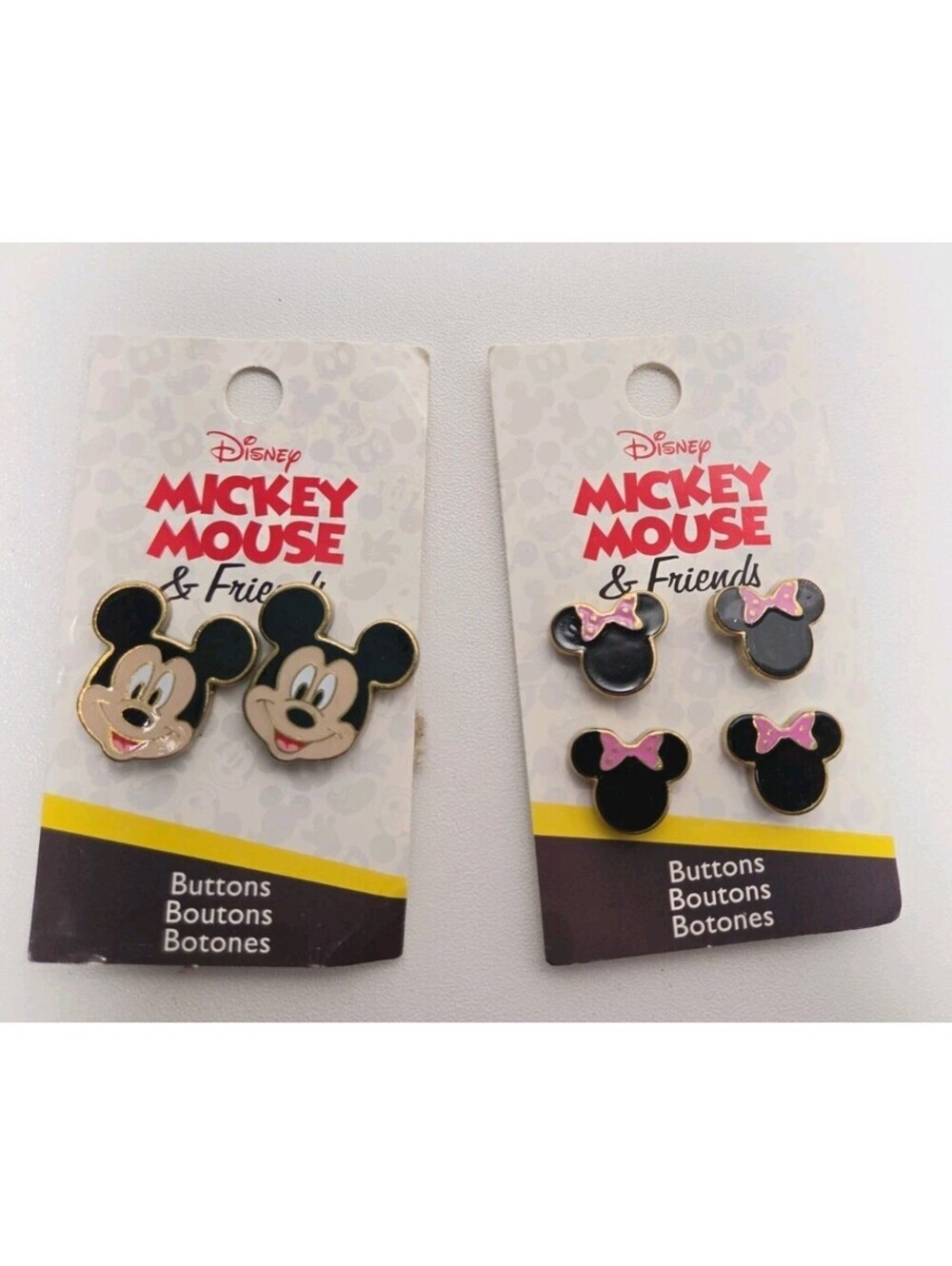 Disney Mickey and Minnie Mouse Metal Buttons Set Of 2 New On Card, Mickey Icon